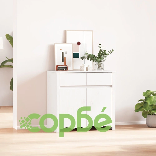 Шкаф DRAMMEN от масивна борова дървесина, бял, 79x43x75,5 см ➤ топ цена ➤ sorbe.bg