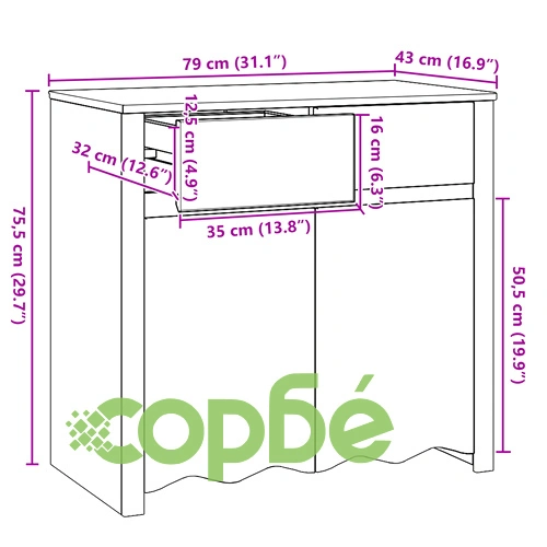 Шкаф DRAMMEN от масивна борова дървесина, бял, 79x43x75,5 см ➤ топ цена ➤ sorbe.bg