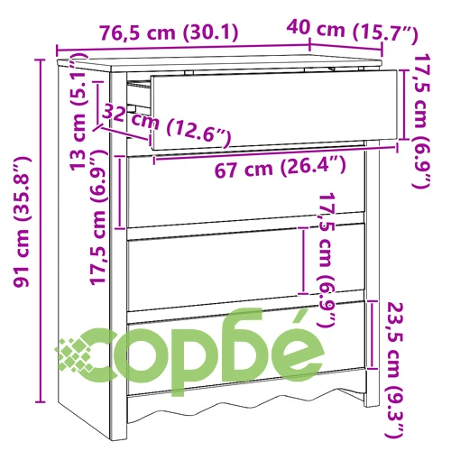 Комод ДРАММЕН Бял 76,5x40x91 см от Масивна Борова Дървесина ➤ топ цена ➤ sorbe.bg