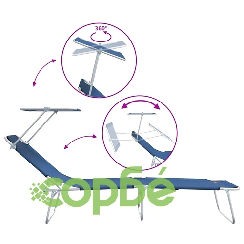 Комплект сгъваеми шезлонги 2 броя с тента сини 58x188x77см текстил Oxford ➤ топ цена ➤ sorbe.bg