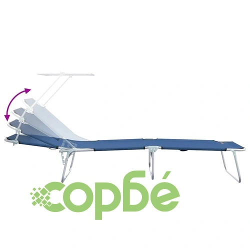 Комплект сгъваеми шезлонги 2 броя с тента сини 58x188x77см текстил Oxford ➤ топ цена ➤ sorbe.bg