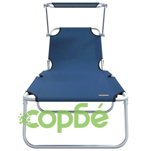 Комплект сгъваеми шезлонги 2 броя с тента сини 58x188x77см текстил Oxford ➤ топ цена ➤ sorbe.bg