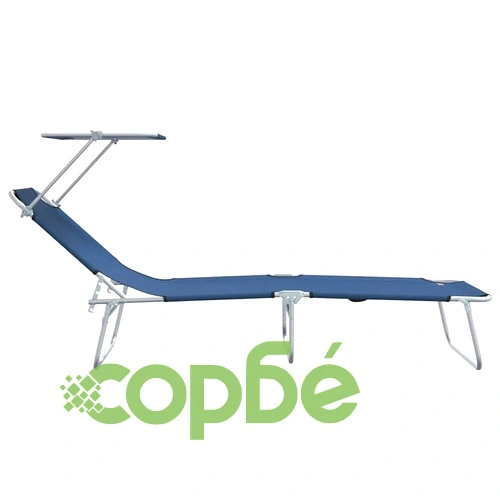 Комплект сгъваеми шезлонги 2 броя с тента сини 58x188x77см текстил Oxford ➤ топ цена ➤ sorbe.bg