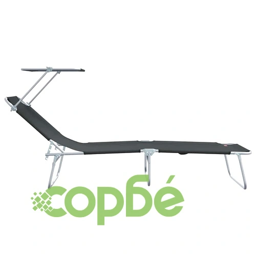 Комплект сгъваеми шезлонги 2 бр с козирка черни 58x188x77 см Oxford текстил ➤ топ цена ➤ sorbe.bg