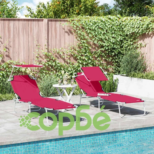 Комплект сгъваеми шезлонги 2 броя червени 58 x 188 x 77 см текстил Oxford 600D ➤ топ цена ➤ sorbe.bg
