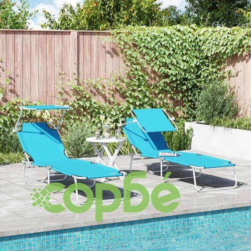 Комплект сгъваеми шезлонги 2 броя син цвят 58 x 188 x 77 см текстил ➤ топ цена ➤ sorbe.bg