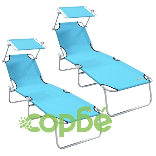 Комплект сгъваеми шезлонги 2 броя син цвят 58 x 188 x 77 см текстил ➤ топ цена ➤ sorbe.bg