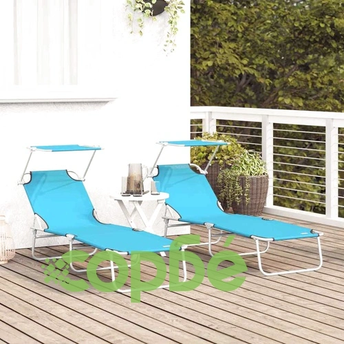 Комплект сгъваеми шезлонги 2 броя син цвят 58 x 188 x 77 см текстил ➤ топ цена ➤ sorbe.bg