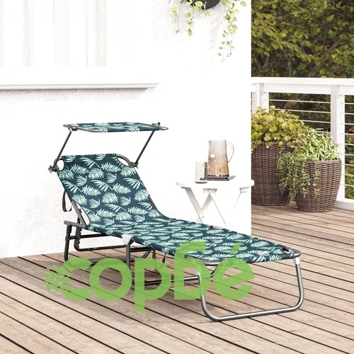 Сгъваем шезлонг с възглавница и листен принт 56x190x81см полиестер ➤ топ цена ➤ sorbe.bg