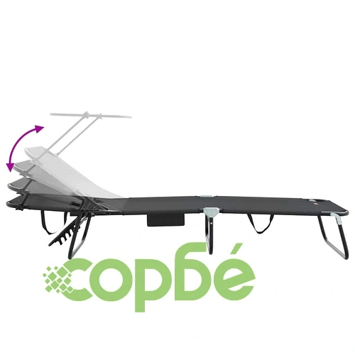 Комплект 2 броя сгъваеми шезлонга с тента черни 56x190x81см 600D Oxford текстил ➤ топ цена ➤ sorbe.bg