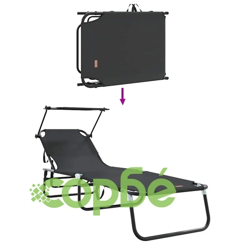 Комплект 2 броя сгъваеми шезлонга с тента черни 56x190x81см 600D Oxford текстил ➤ топ цена ➤ sorbe.bg