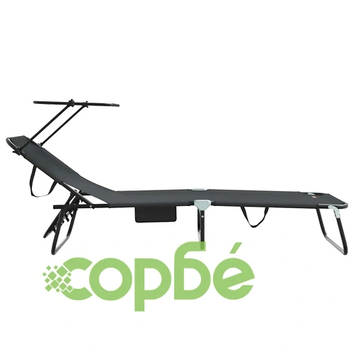 Комплект 2 броя сгъваеми шезлонга с тента черни 56x190x81см 600D Oxford текстил ➤ топ цена ➤ sorbe.bg