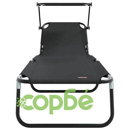 Комплект 2 броя сгъваеми шезлонга с тента черни 56x190x81см 600D Oxford текстил ➤ топ цена ➤ sorbe.bg
