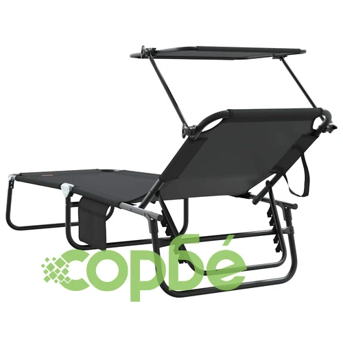 Комплект 2 броя сгъваеми шезлонга с тента черни 56x190x81см 600D Oxford текстил ➤ топ цена ➤ sorbe.bg