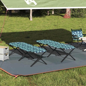 Сгъваеми къмпинг легла 2 бр. с чанта за пренасяне - листен десен 600D оксфордска тъкан