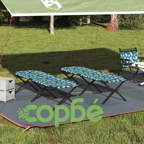 Сгъваеми къмпинг легла 2 бр. с чанта за пренасяне - листен десен 600D оксфордска тъкан ➤ топ цена ➤ sorbe.bg