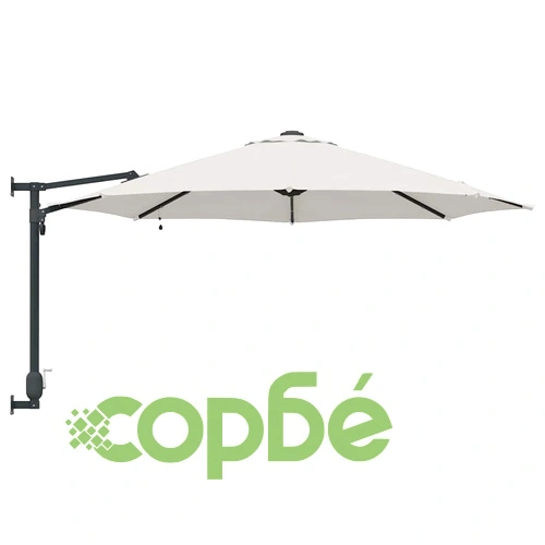 Градински чадър за стена с LED осветление Пясъчен 248 x 248 x 148 см Полиестер и стомана ➤ топ цена ➤ sorbe.bg