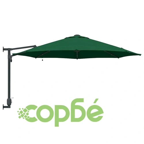 Стенен градински парасол с LED осветление зелен 248 x 248 x 148 см ➤ топ цена ➤ sorbe.bg