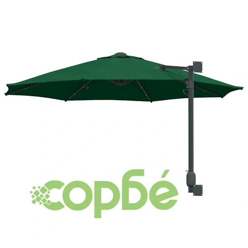 Стенен градински парасол с LED осветление зелен 248 x 248 x 148 см ➤ топ цена ➤ sorbe.bg