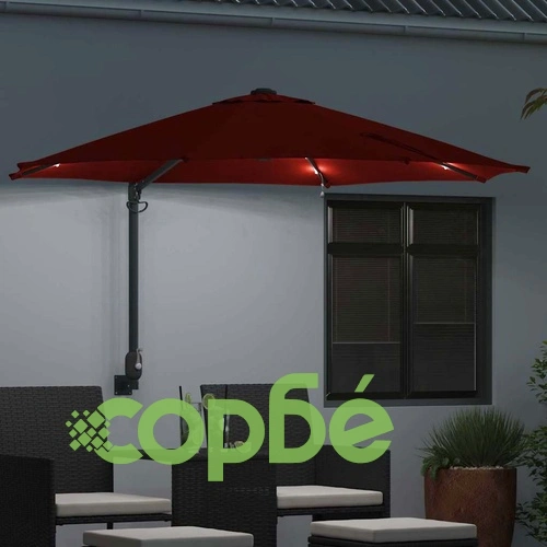 Градински чадър 248 x 248 x 148 см с LED осветление, полиестер и стомана ➤ топ цена ➤ sorbe.bg