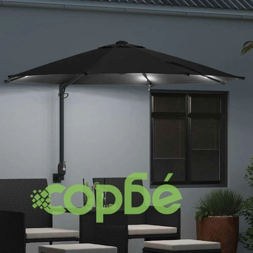 Градински чадър с LED осветление 248 x 248 x 148 см, Полиестер и стомана, Черен ➤ топ цена ➤ sorbe.bg