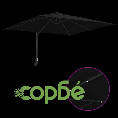 Градински парасол с LED осветление черен 248.5 x 247.5 x 160 см текстил ➤ топ цена ➤ sorbe.bg