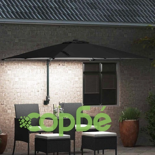 Градински парасол с LED осветление черен 248.5 x 247.5 x 160 см текстил ➤ топ цена ➤ sorbe.bg