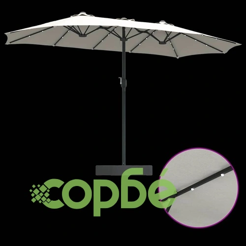 Градински парасол двустранен с LED осветление и пясъчна основа 385x209x244 см ➤ топ цена ➤ sorbe.bg