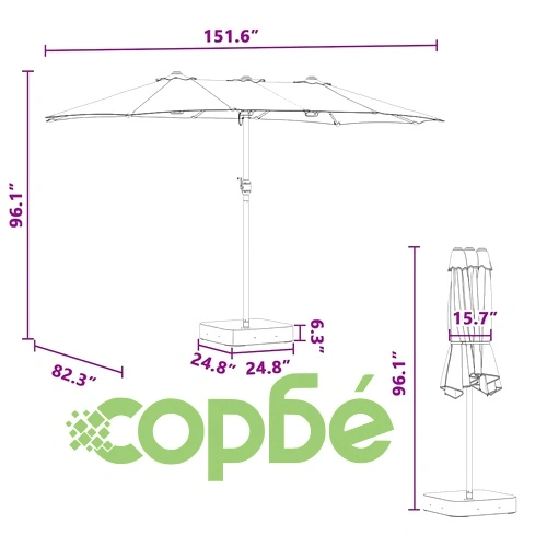 Градински парасол с LED осветление черен 385x209x244 см полиестер ➤ топ цена ➤ sorbe.bg
