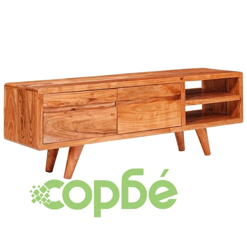 ТВ шкаф с гравирани врати от масивно акациево дърво 110x30x40 см ➤ топ цена ➤ sorbe.bg