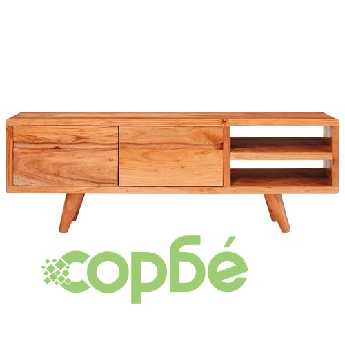 ТВ шкаф с гравирани врати от масивно акациево дърво 110x30x40 см ➤ топ цена ➤ sorbe.bg