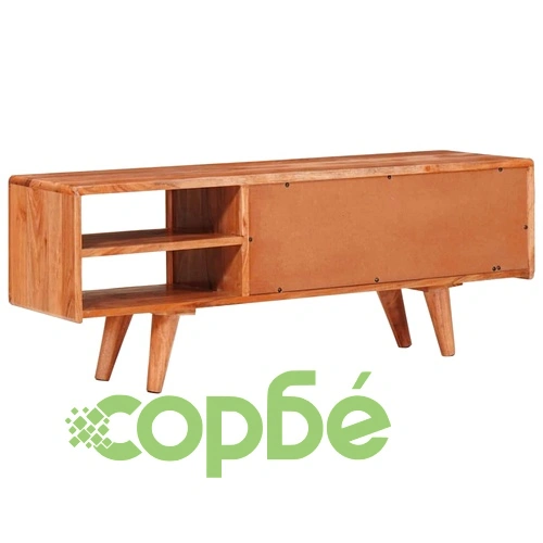 ТВ шкаф с гравирани врати от масивно акациево дърво 110x30x40 см ➤ топ цена ➤ sorbe.bg