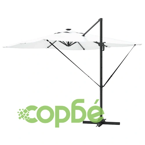 Кантилеверен плажен чадър с LED осветление Пясък 286 x 285 x 270 см Алуминий ➤ топ цена ➤ sorbe.bg