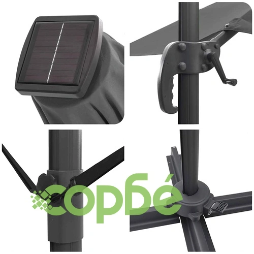 Плажен чадър Roma 286 x 285 x 270 см с LED осветление - алуминиев ➤ топ цена ➤ sorbe.bg