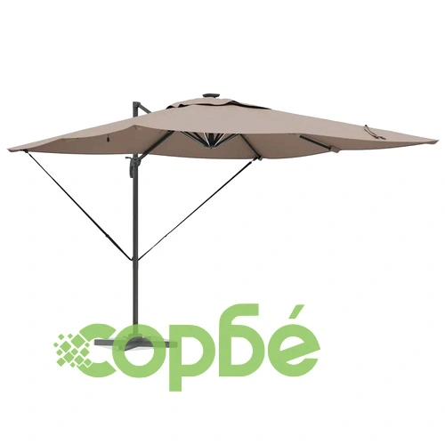 Кантилеверен чадър с LED осветление Таупе 286 x 285 x 270 см Алуминий ➤ топ цена ➤ sorbe.bg