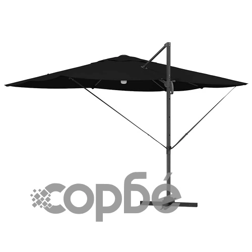 Градински чадър Рома с LED осветление, Черен, 352 x 251 x 265 см, Полиестер и Алуминий ➤ топ цена ➤ sorbe.bg