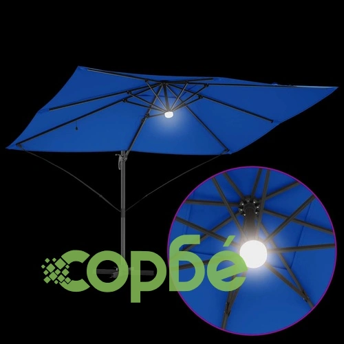 Чадър Рома с LED осветление - Син/Черен, 352x251x265 см, Алуминиева конструкция и Полиестерен плат ➤ топ цена ➤ sorbe.bg