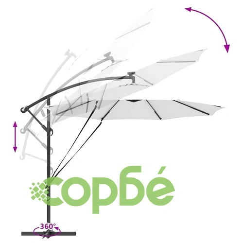 Кантилевер чадър с LED осветление пясъчен цвят 294x294x248 см стомана ➤ топ цена ➤ sorbe.bg