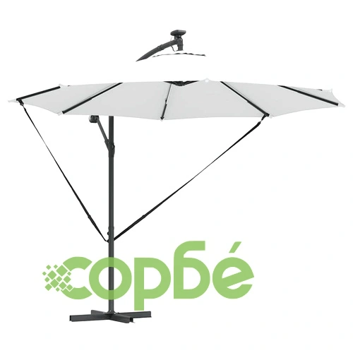 Кантилевер чадър с LED осветление пясъчен цвят 294x294x248 см стомана ➤ топ цена ➤ sorbe.bg