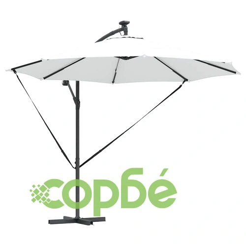 Кантилевер чадър с LED осветление пясъчен цвят 294x294x248 см стомана ➤ топ цена ➤ sorbe.bg