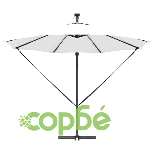 Кантилевер чадър с LED осветление пясъчен цвят 294x294x248 см стомана ➤ топ цена ➤ sorbe.bg