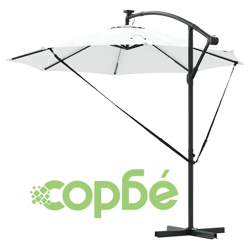 Кантилевер чадър с LED осветление пясъчен цвят 294x294x248 см стомана ➤ топ цена ➤ sorbe.bg