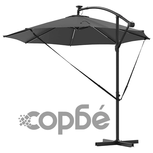 Кантилевер чадър с LED осветление антрацит 294x294x248 см от стомана ➤ топ цена ➤ sorbe.bg