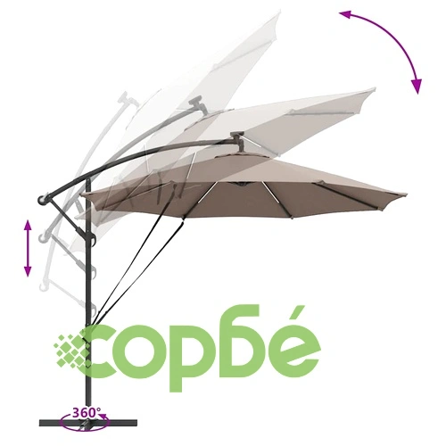 Кантилеверен чадър с LED осветление Таупе 294x294x248 см стомана ➤ топ цена ➤ sorbe.bg
