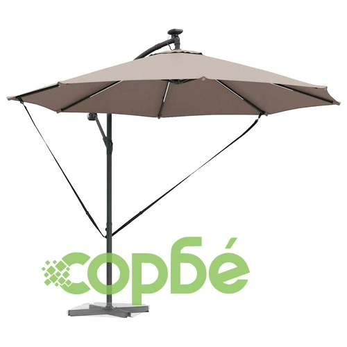 Кантилеверен чадър с LED осветление Таупе 294x294x248 см стомана ➤ топ цена ➤ sorbe.bg