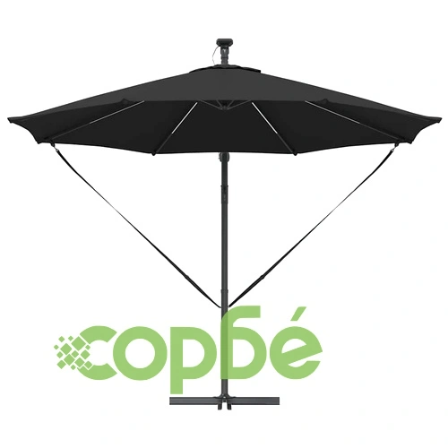 Кантилеверен чадър с LED осветление черен 294 x 294 x 248 см стомана ➤ топ цена ➤ sorbe.bg