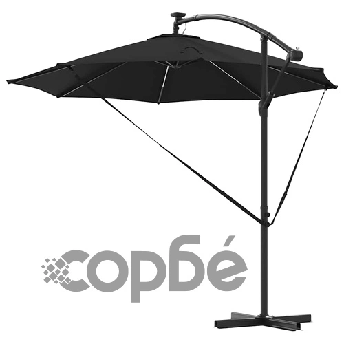 Кантилеверен чадър с LED осветление черен 294 x 294 x 248 см стомана ➤ топ цена ➤ sorbe.bg