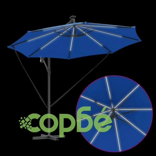 Кантилевер чадър с LED осветление лазурно син 294x294x248 см стомана ➤ топ цена ➤ sorbe.bg