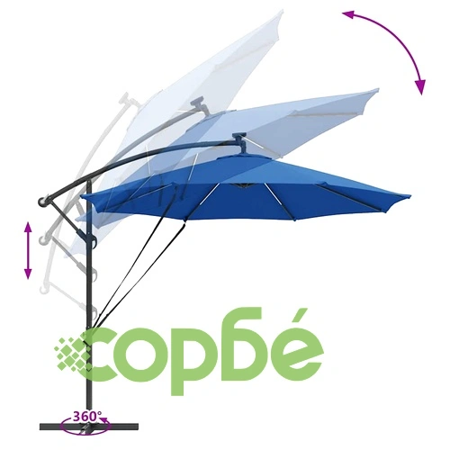 Кантилевер чадър с LED осветление лазурно син 294x294x248 см стомана ➤ топ цена ➤ sorbe.bg