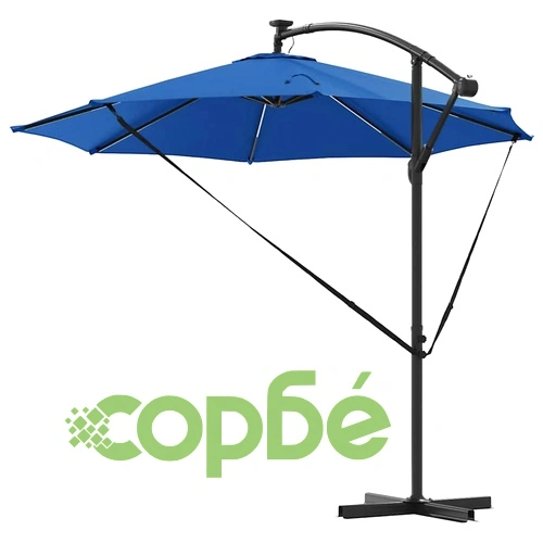 Кантилевер чадър с LED осветление лазурно син 294x294x248 см стомана ➤ топ цена ➤ sorbe.bg